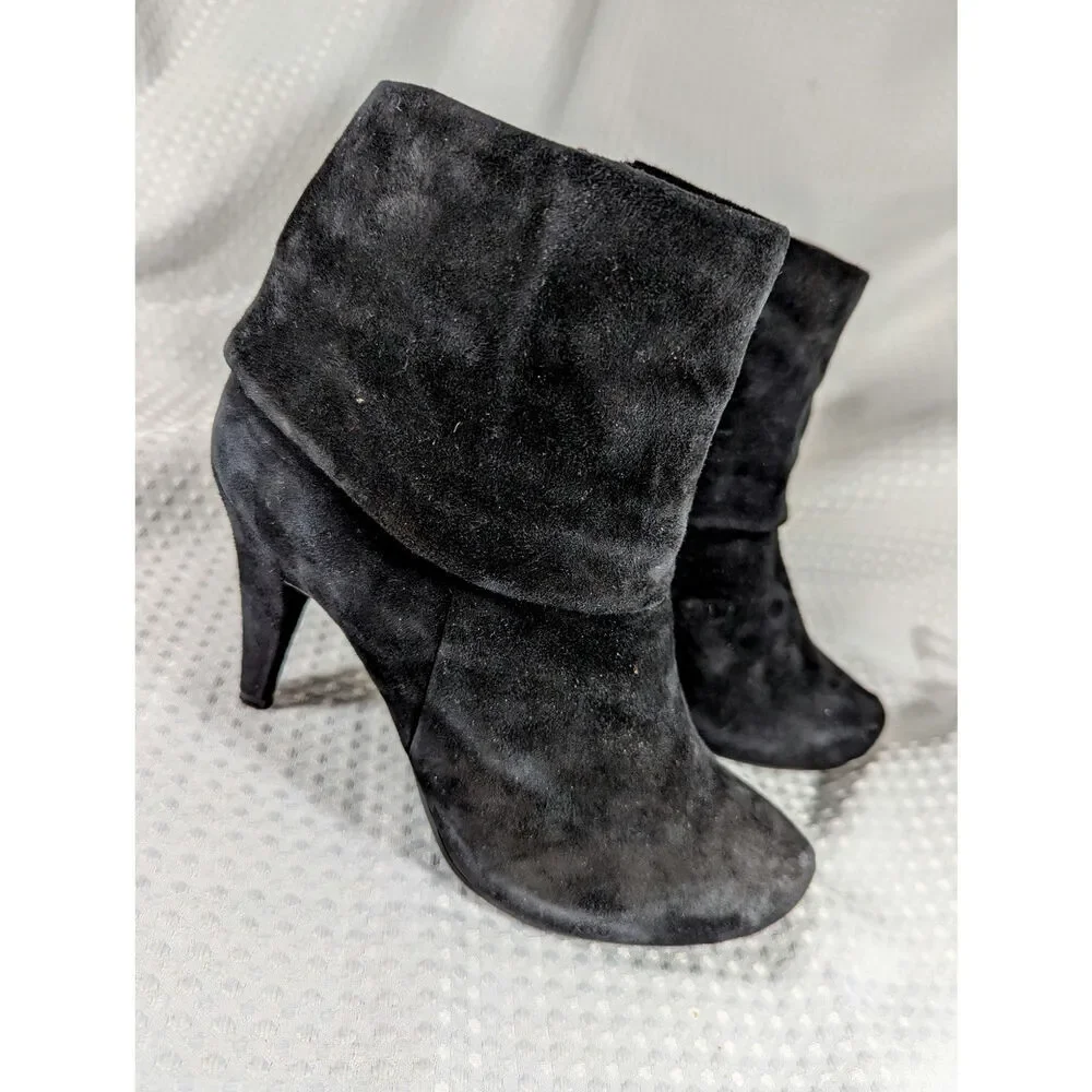 MICHAEL SHANNON! BLACK GENUINE SUEDE LEATHER HIDDEN PLATFORM ANKLE BOOTS! SZ 8M